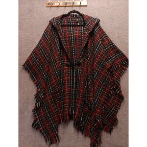 Torrid Plaid Hooded Poncho Fringe Cape Shawl OS Cozy layering Cottagecore
